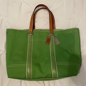 Green canvas Coach tote
